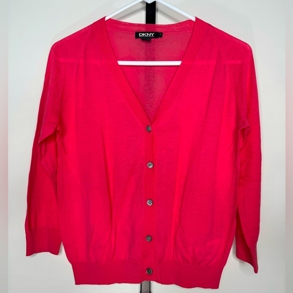 DKNY Pink Cardigan Sweater - Pretty in Pink, Cozy in Style - Picture 1 of 3